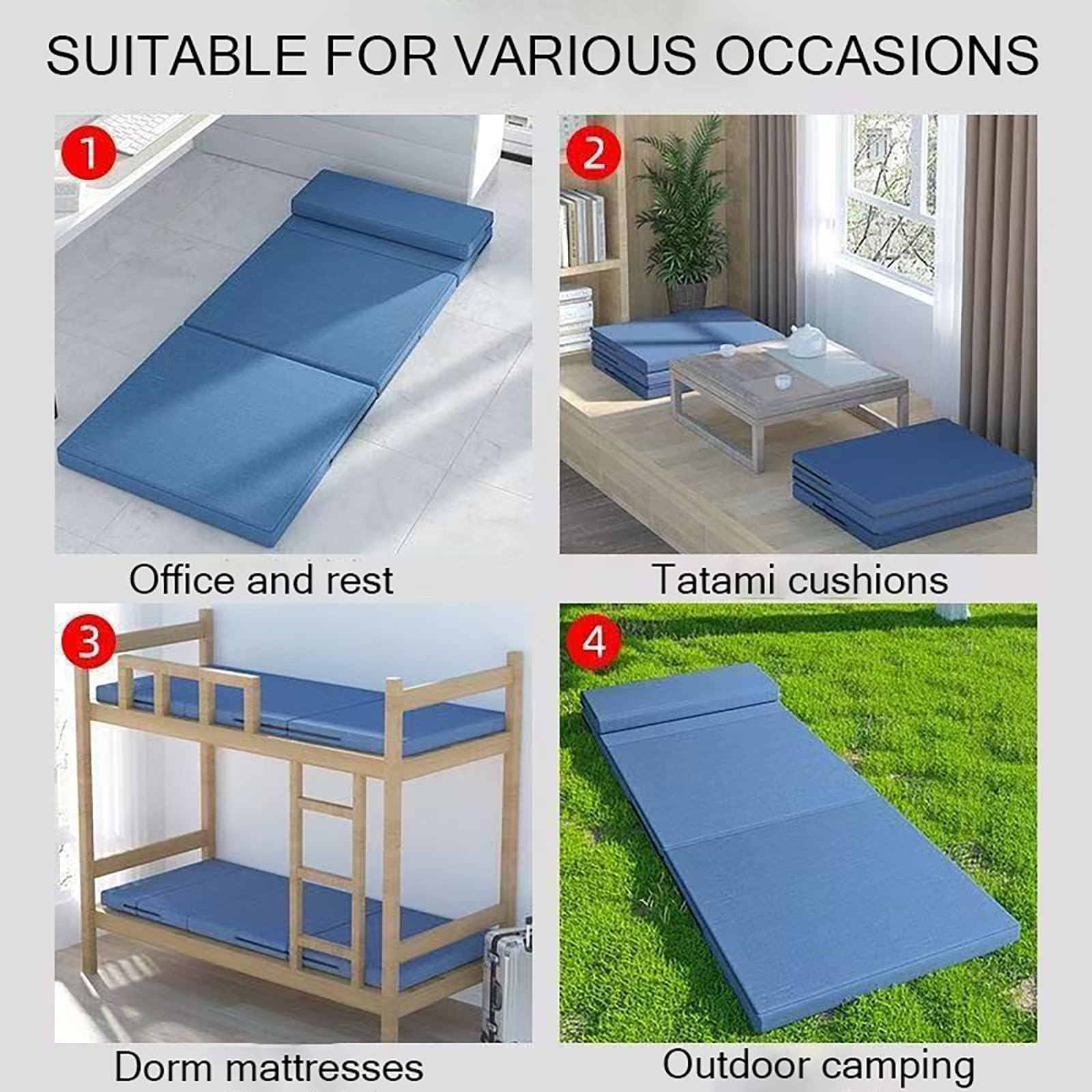 Genérico Colchón Plegable de 4 Piezas con Cabecero y Almohada, Colchón Plegable para Invitados con Funda Extraíble y Lavable para Tatami Salón Viajes Camping y Maletero de Coche,Gris,160 * 60 * 8cm