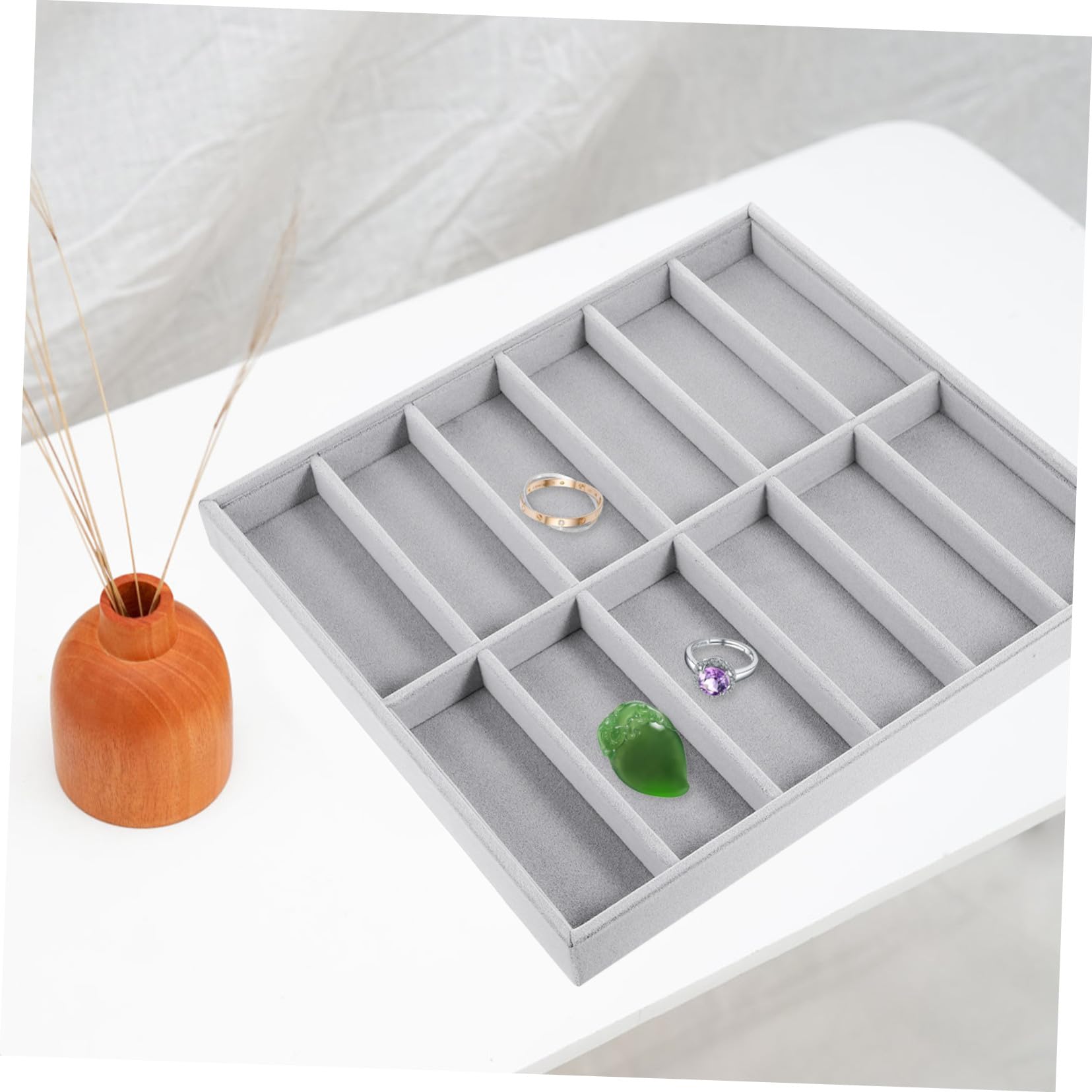Garneck Graue Brillenbox aus Weichem Lint mit Fächern Stapelbares Sonnenbrillen Display Stabile Aufbewahrungsbox für Brillen als Eyewear Organizer für Zuhause und Laden