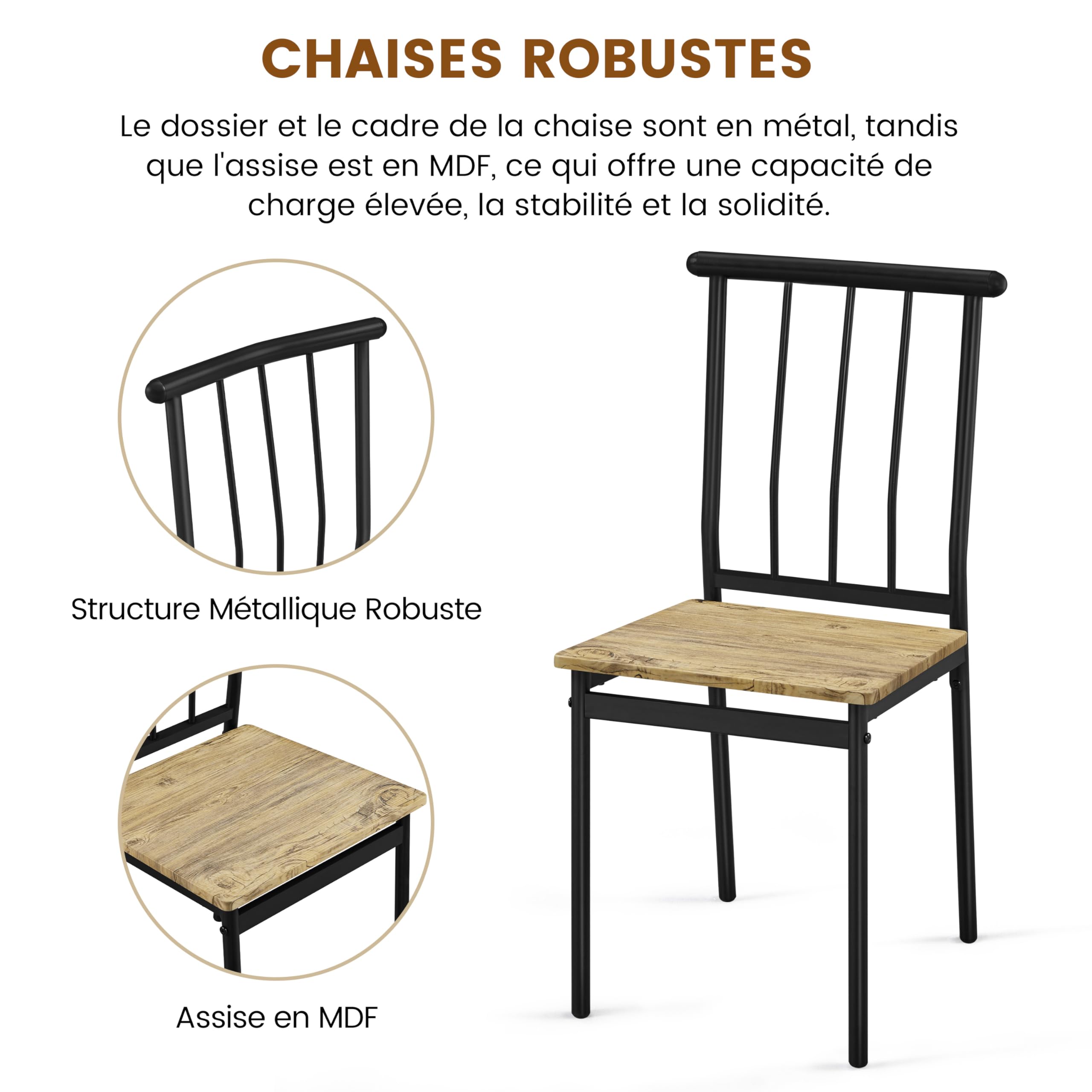 Yaheetech Ensemble Table à Manger Meubles de Salle à Manger Table avec 4 Chaises en Bois et en Métal pour Cuisine Salle à Manger Bistro Jardin Appartement Studio Salon Brun