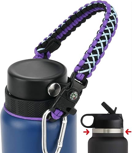 Miniatura 1 de Asa de cuerda de paracaídas para botella Hydro Flask 2.0 de boca ancha estándar con anillo y mosquetón (12, 16, 18, 20, 32, 40 y 64 onzas)