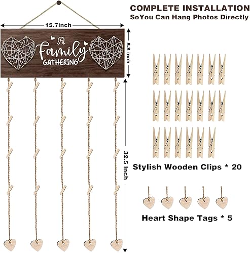 Miniatura 4 de Marcos de fotos para decoración de pared, de madera rústica con clips, capacidad para 20 fotos de 4 x 6 pulgadas, soporte para fotos para decoración