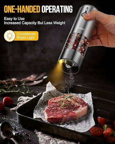 Miniatura 6 de MMH Gran capacidad mejorada de 2.33 oz Juego de molinillo eléctrico de sal y pimienta recargable por USB con 6 niveles de grosor ajustable de acero