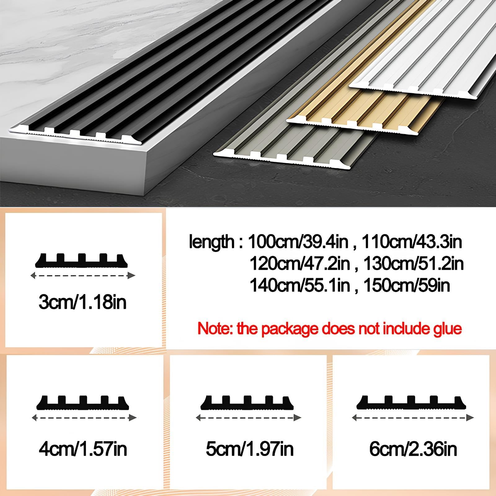 Perfil De Borde De Escalera Aluminio Espesor 2.8mm Tira De Umbral Antideslizantes Borde De Escalón Para Interior Y Exterior(Black,3x150cm)