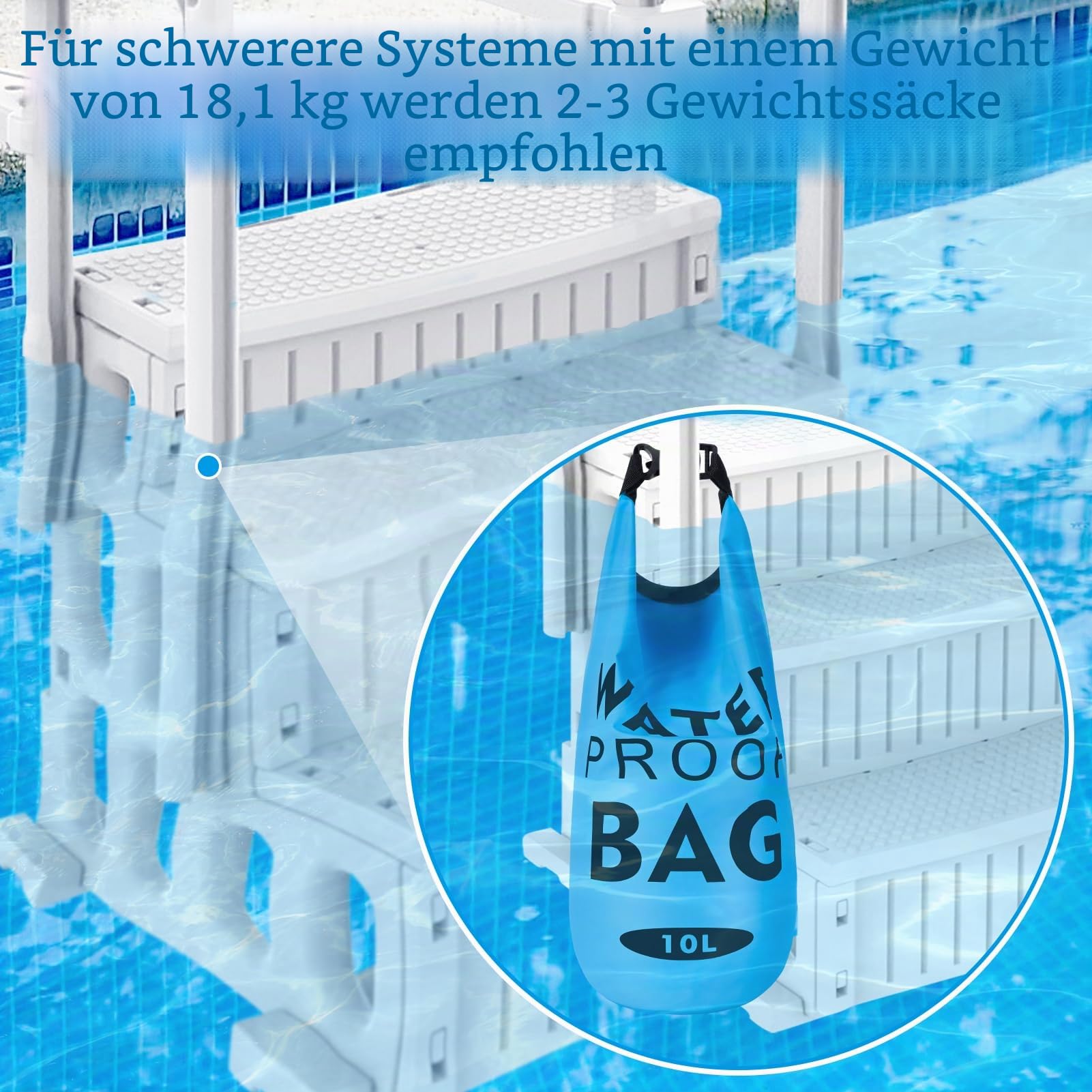 Robuste Poolleiter-Gewichte, 18 kg, mit Sand befüllbar, Universal-Sandsäcke, Stufenanker, 500D PVC, wasserdicht, reißfest, faltbare Sandsäcke für oberirdische Schwimmbäder, Treppeneintrittssystem, 2