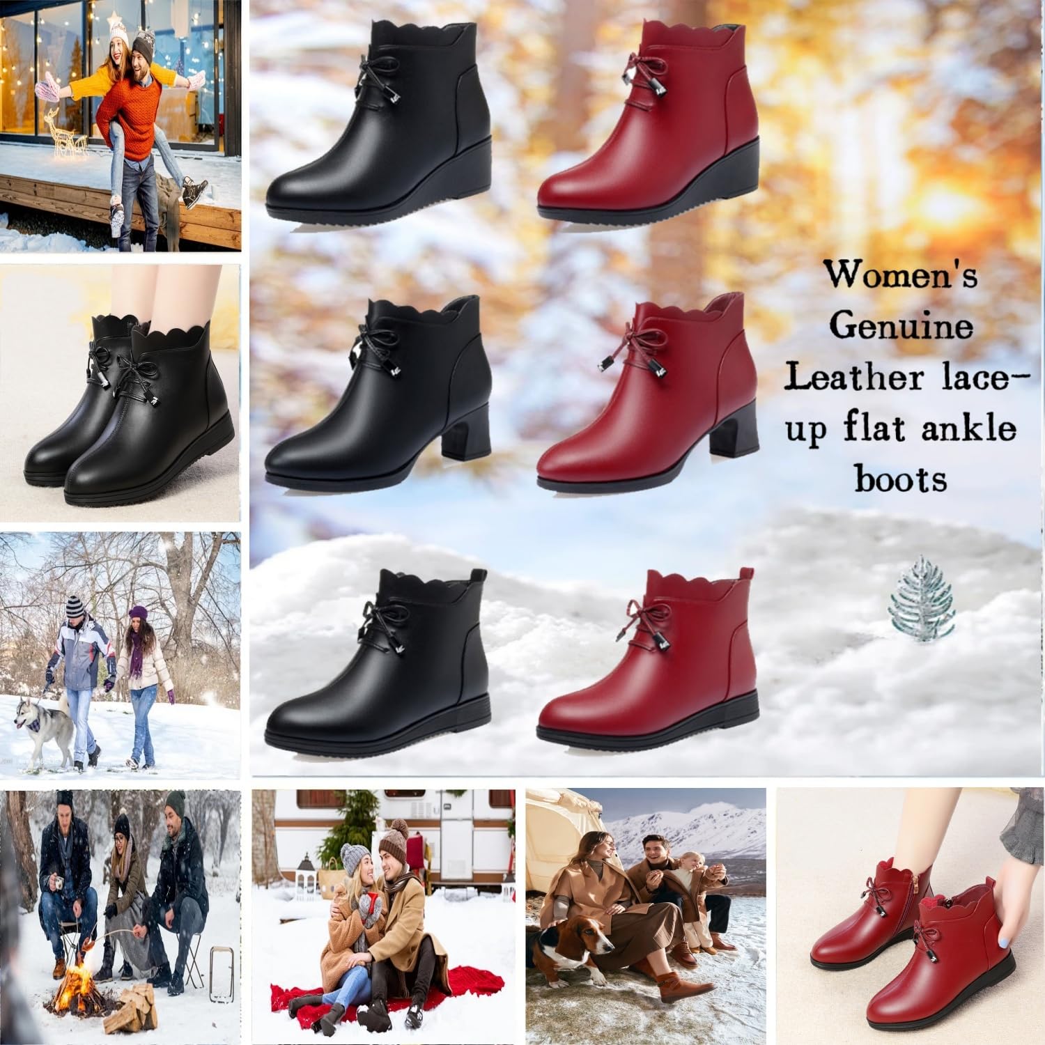 Botines ortopédicos de piel auténtica con cordones para mujer, con plataforma de cuña, botas de invierno cálidas con cremallera lateral y forro de piel