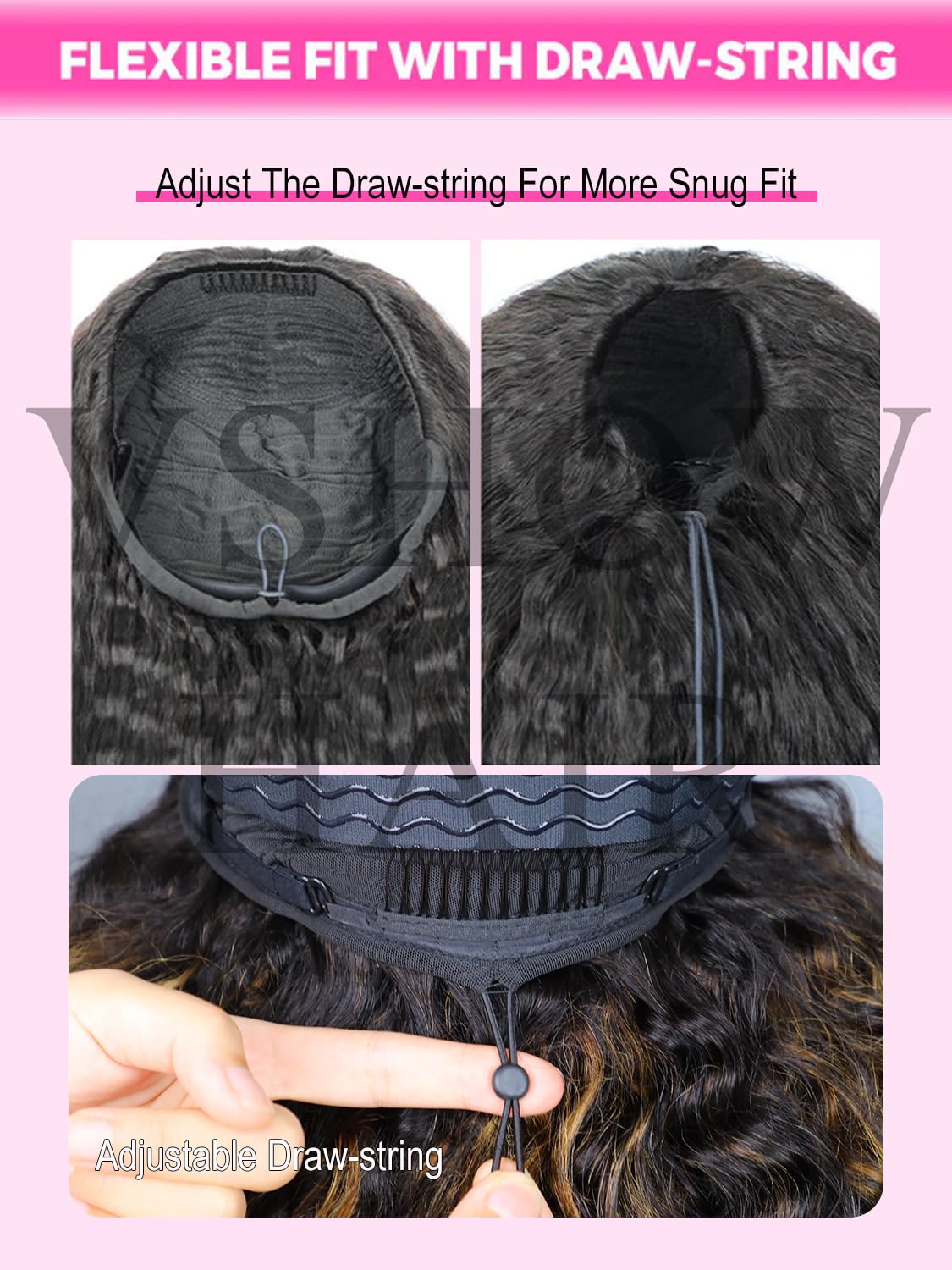 V SHOW Wear Go Glueless Half Wig Human Hair 1B/30 Highlight Water Wave Bod Wigs 3 In 1 Curly Half Wigs 180% Density Drawstring Seamless Fit Strap Flip Over Headband Wig 12 Inch Beginner Friendly