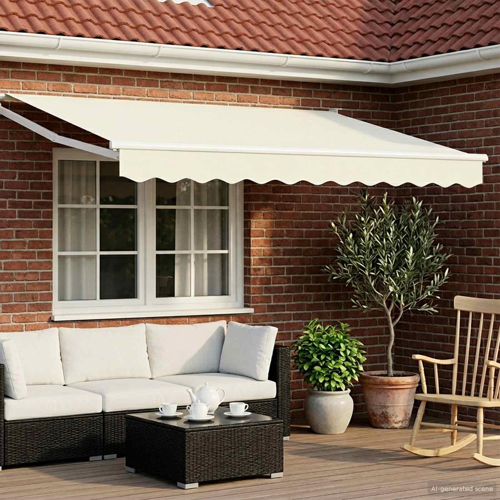 Mhdvray Elektrische Creme Markise 250x200 cm mit Fernbedienung & Handkurbel aus wetterfestem Polyester PU für Balkon Terrasse Garten Modernes Design Robust und Langlebig für Outdoor Lounge
