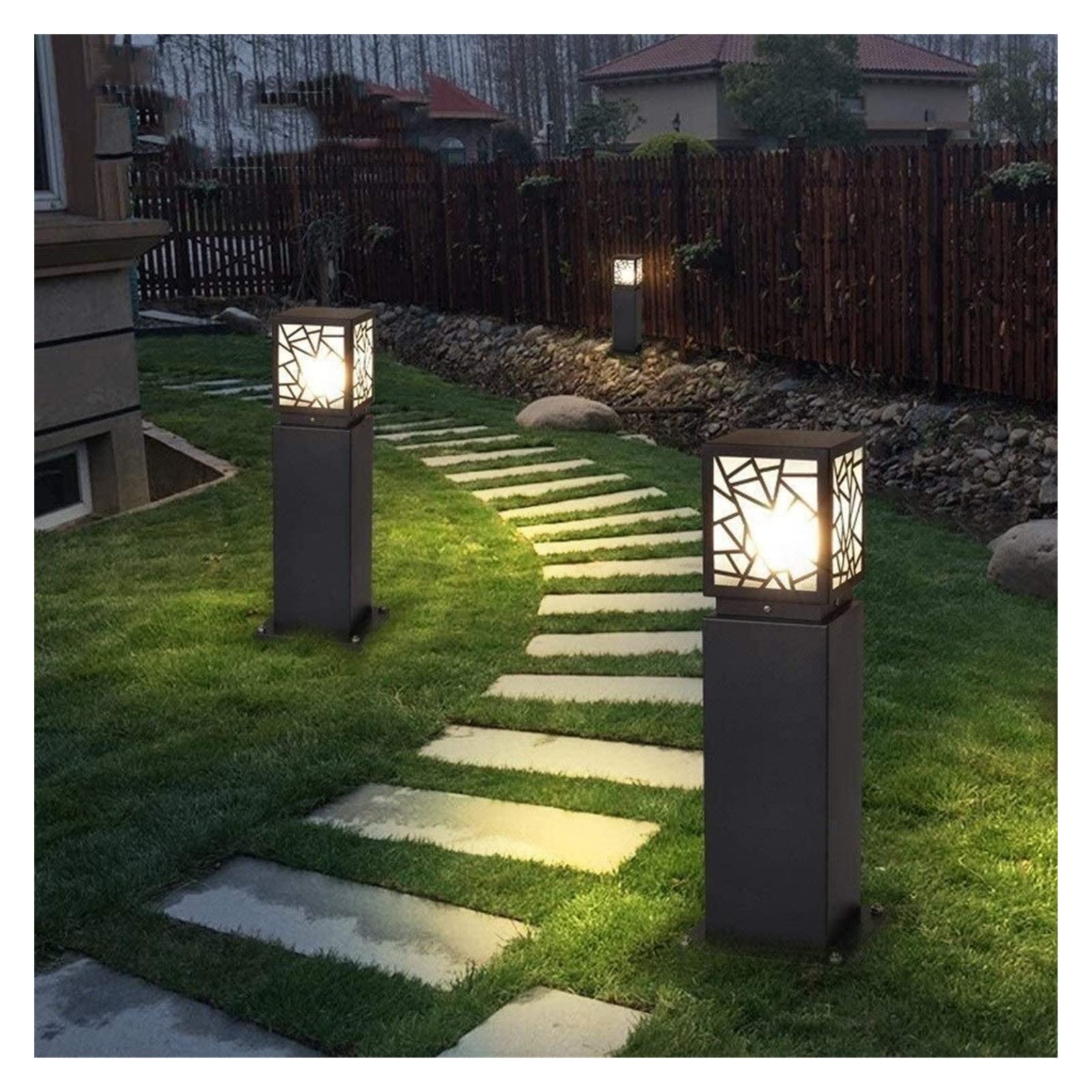 Lampada da cortile Lampada da tavolo ad alta luce per prato inglese Lampada da tavolo per prato quadrato Lampada da giardino in alluminio Lampada da esterno a pilastro Lanterna da cortile in vetro