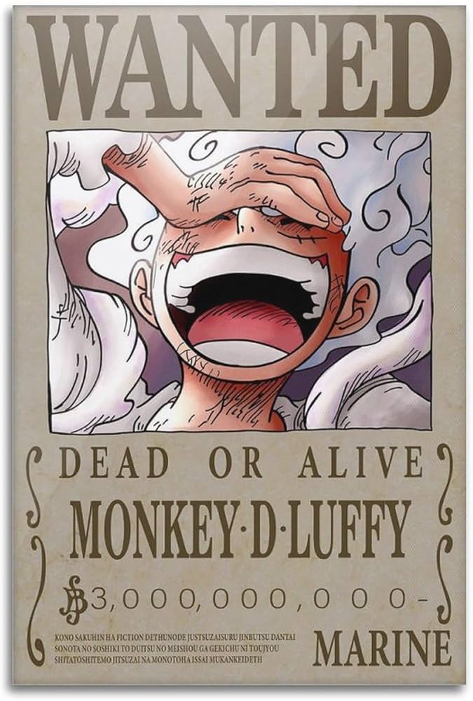 Monkey D. Luffy Nika Gear 5 Wanted Bounty Poster Decorative