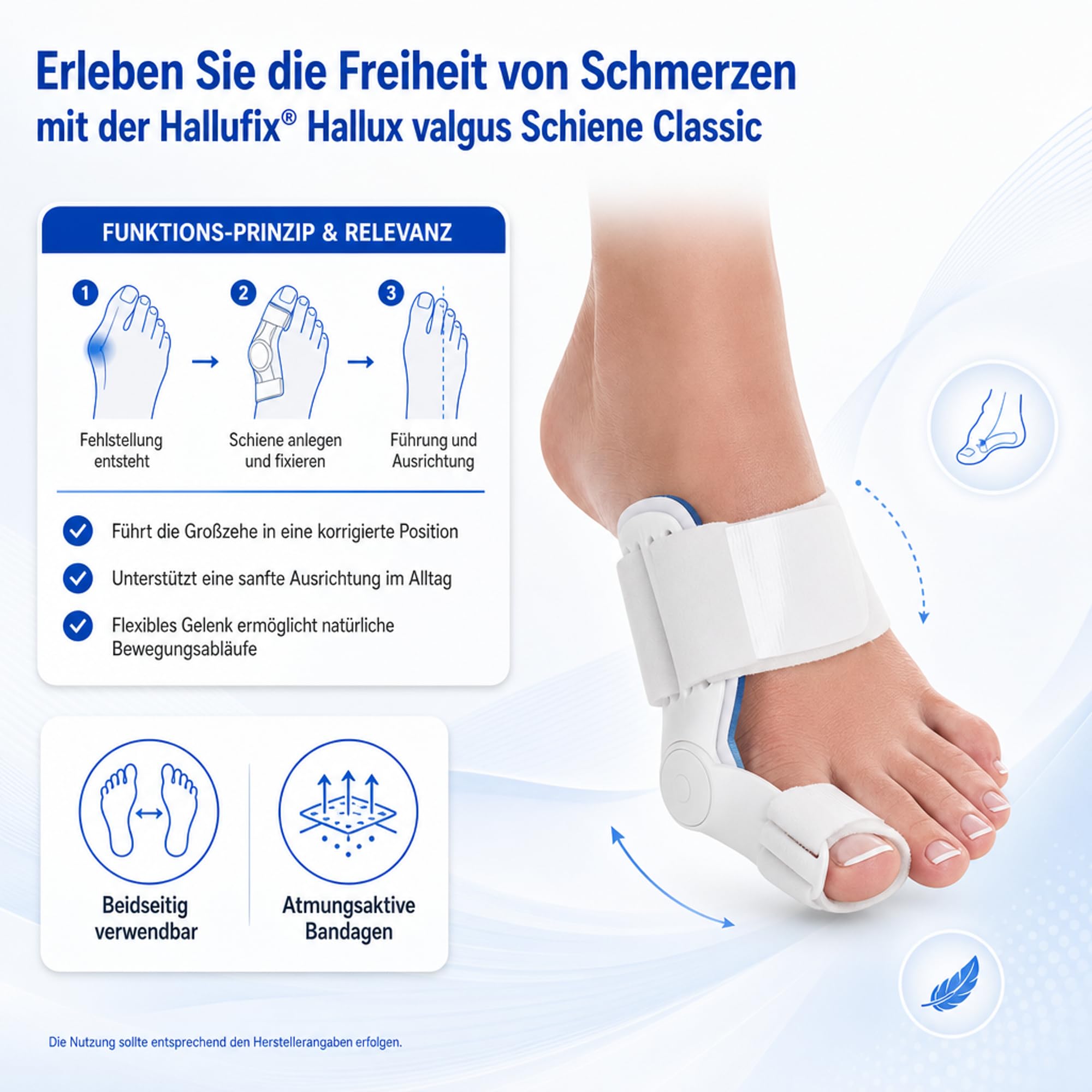 ATC Handels GmbH Hallufix Hallux Valgus Férula Classic – Corrección ortopédica del dedo gordo del dedo del pie – Soporte flexible para la articulación del dedo del pie (36-42 (M))