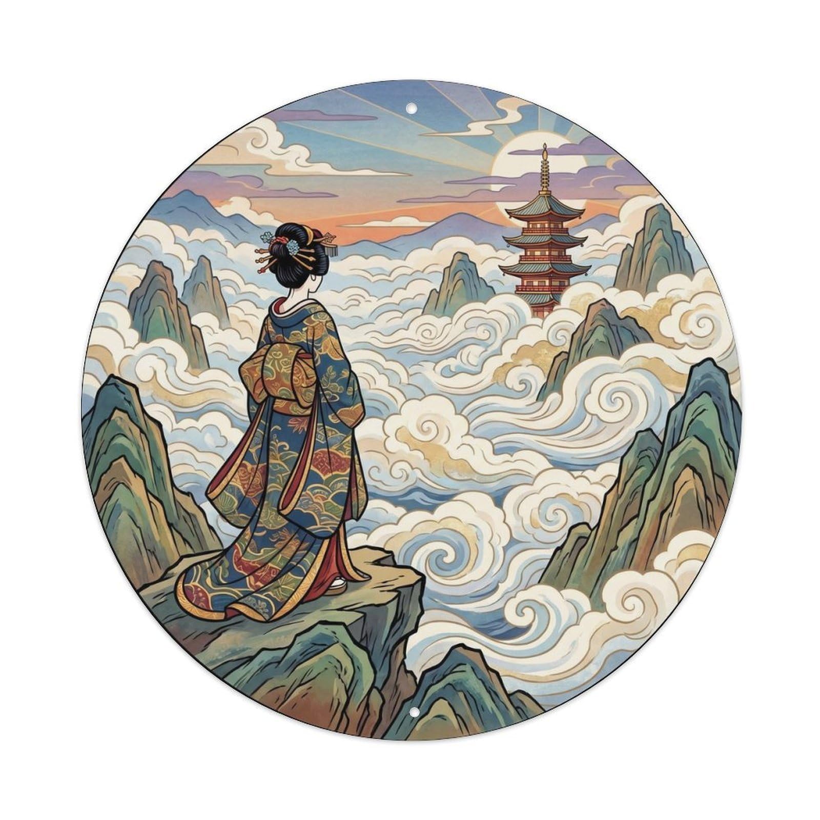 Japanese Geisha Cloud Sea Mountain Peak Wonder Metal Tin Sign