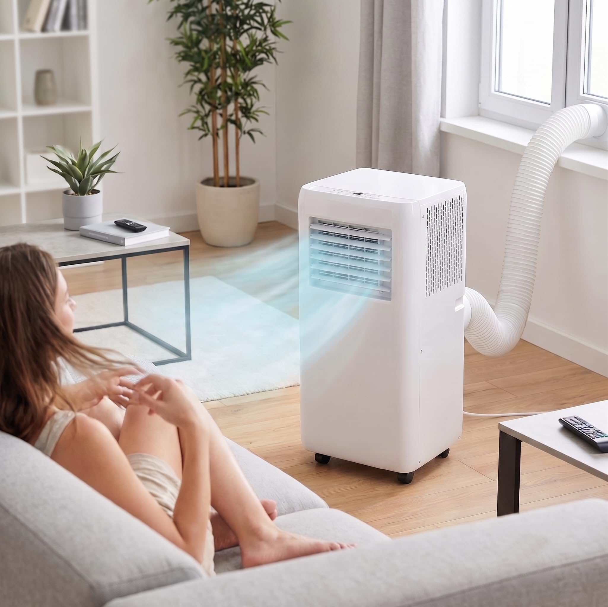 Climatiseur portable Fresh White 7000 BTU 750 W | 1750 FR, Déshumidificateur, 2 vitesses, Télécommande incluse, Kit fenêtre 70 x 33 x 28 cm