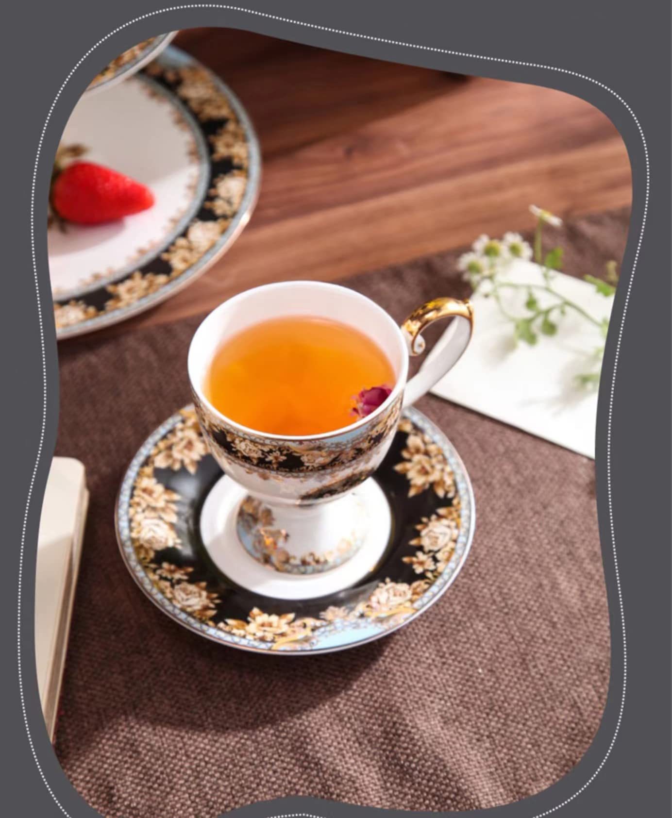 Juego de tazas y platillos de té y café de 192.8 g, 21 piezas de taza de té en relieve de colores azul y negro con platillo a juego, porcelana fina de hueso, servicio para 6 personas