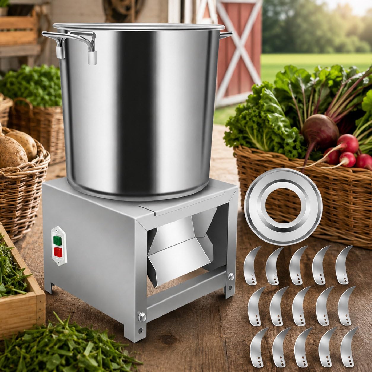 pedenencelia Commercial Electric Vegetable Chopper, Commercial Food Processor, 3500RPM Stainless Steel Poultry Processor, Electric Commercial Vegetable Chopper with Splash Cover 1800w
