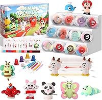 FIIOEOY Air Dry Clay Kit for Kids: 12 Animals with 6 Movable Wind-Up Bases, Ultra Soft Non-Stick Clay, Tools & Tutorials - Safe DIY Craft Gift Ages 3+