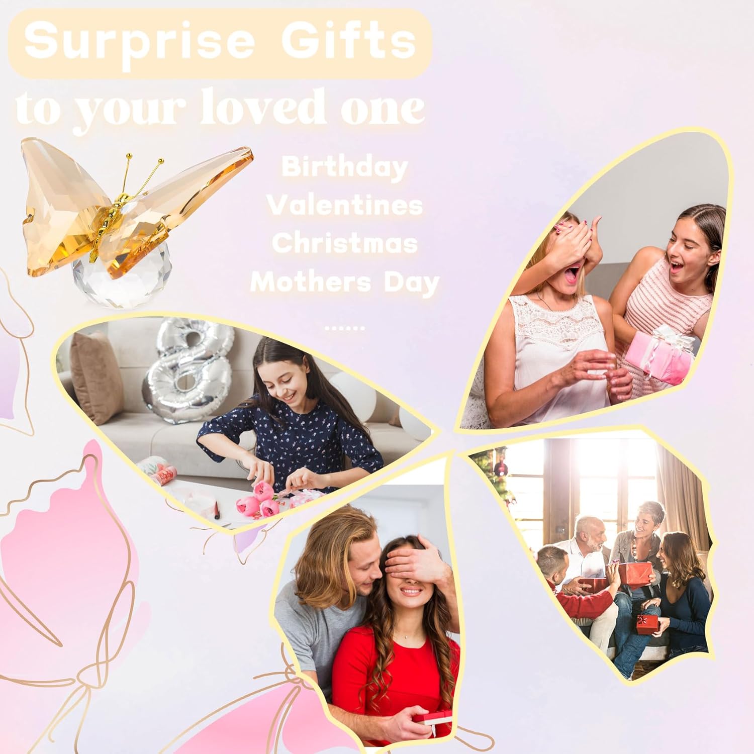 Movdyka Crystal Butterfly Decor Figurines for Mom Women, Yellow Glass Butterfly Craft Desk Office Dcorations Table Centerpieces, Animal Ornaments Paperweight - Image 5