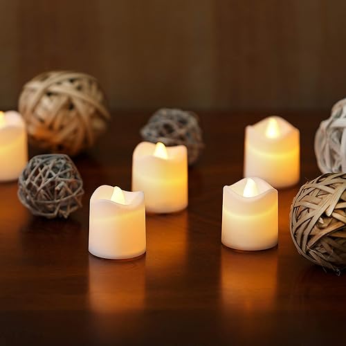 Velas votivas LED sin llama que funcionan con pilas, juego de 24 velas LED blancas cálidas parpadeantes con interruptor de encendidoapagado