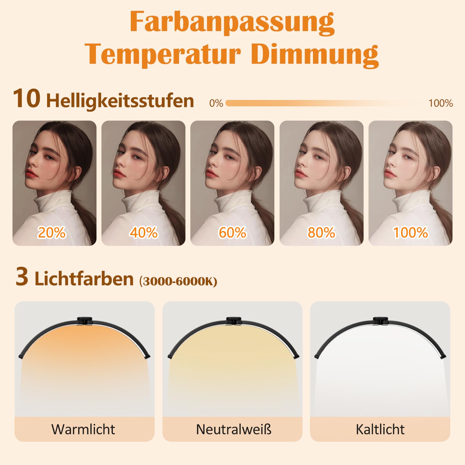 Halbmond Lampe mit Telefonhalter & Riemenscheibe, 28 Inch Faltbare LED Dimmbares Stehlampe Wimpern Lampe für Wimpernverlängerungen, Wimpernlicht für Hautpflege/Tätowierungen - Schwarz