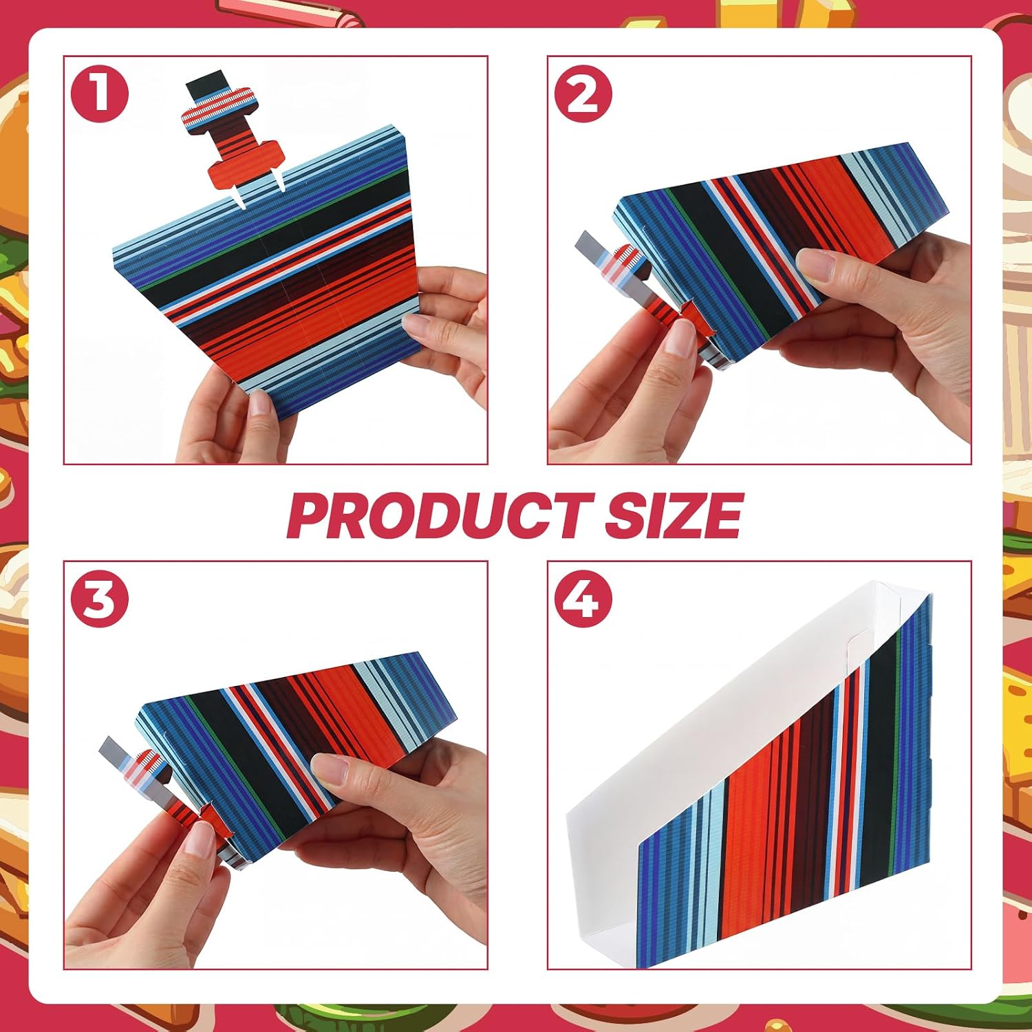 LemonRoad 48 Pcs Disposable Taco Holders Fiesta Party Paper Trays, Stripe