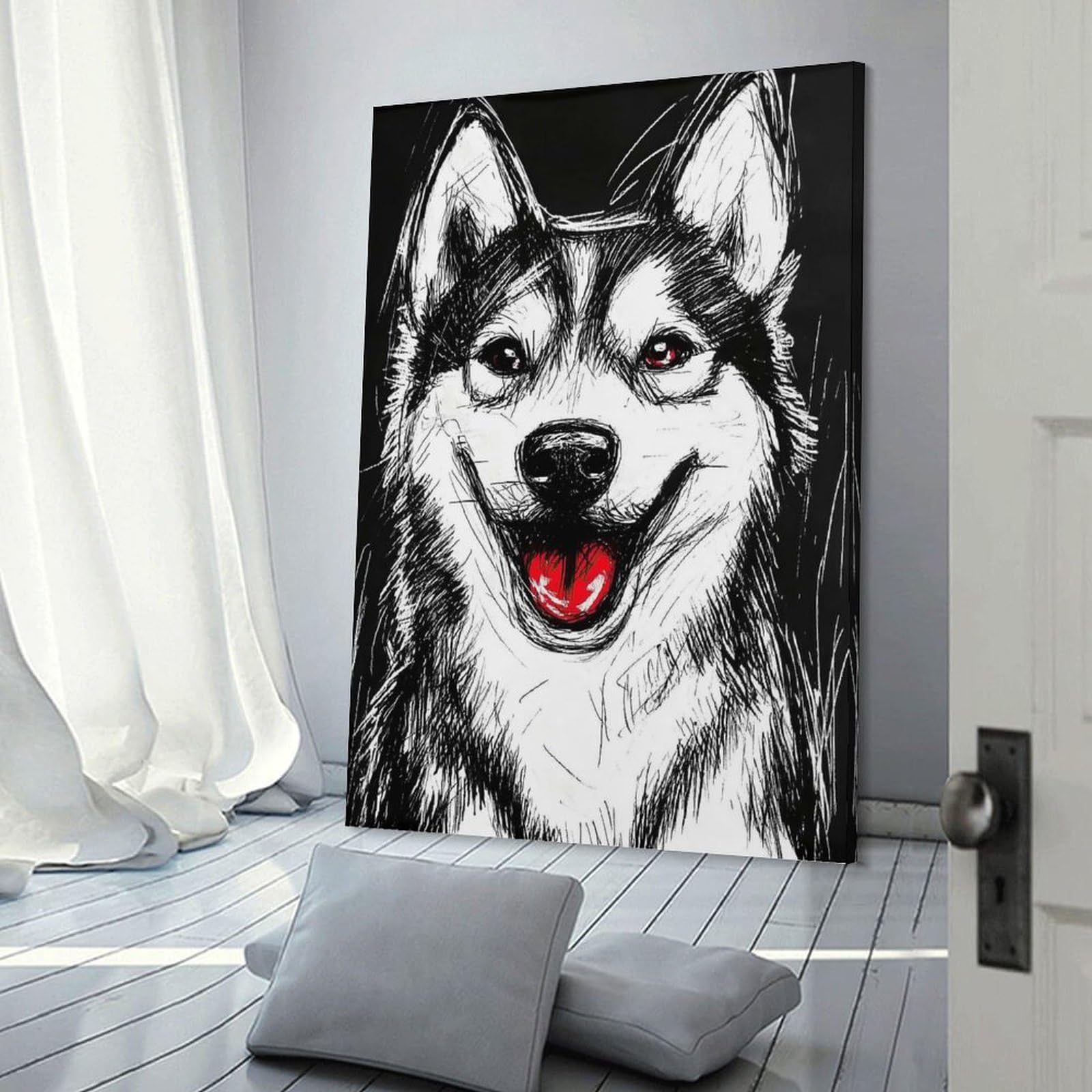 Junmoney Smiling Husky Portrait Room Decor Wall Art 20x30inch(50x75cm), for Living Room, Bedroom, Office Or Hallway, An Adaptable Decor Piece for Home Use