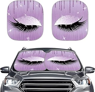 Howilath Purple Eyelash Print Car Windshield Sun Shade Auto Accessories Front Window Protector Window Sunshade(2pcs)