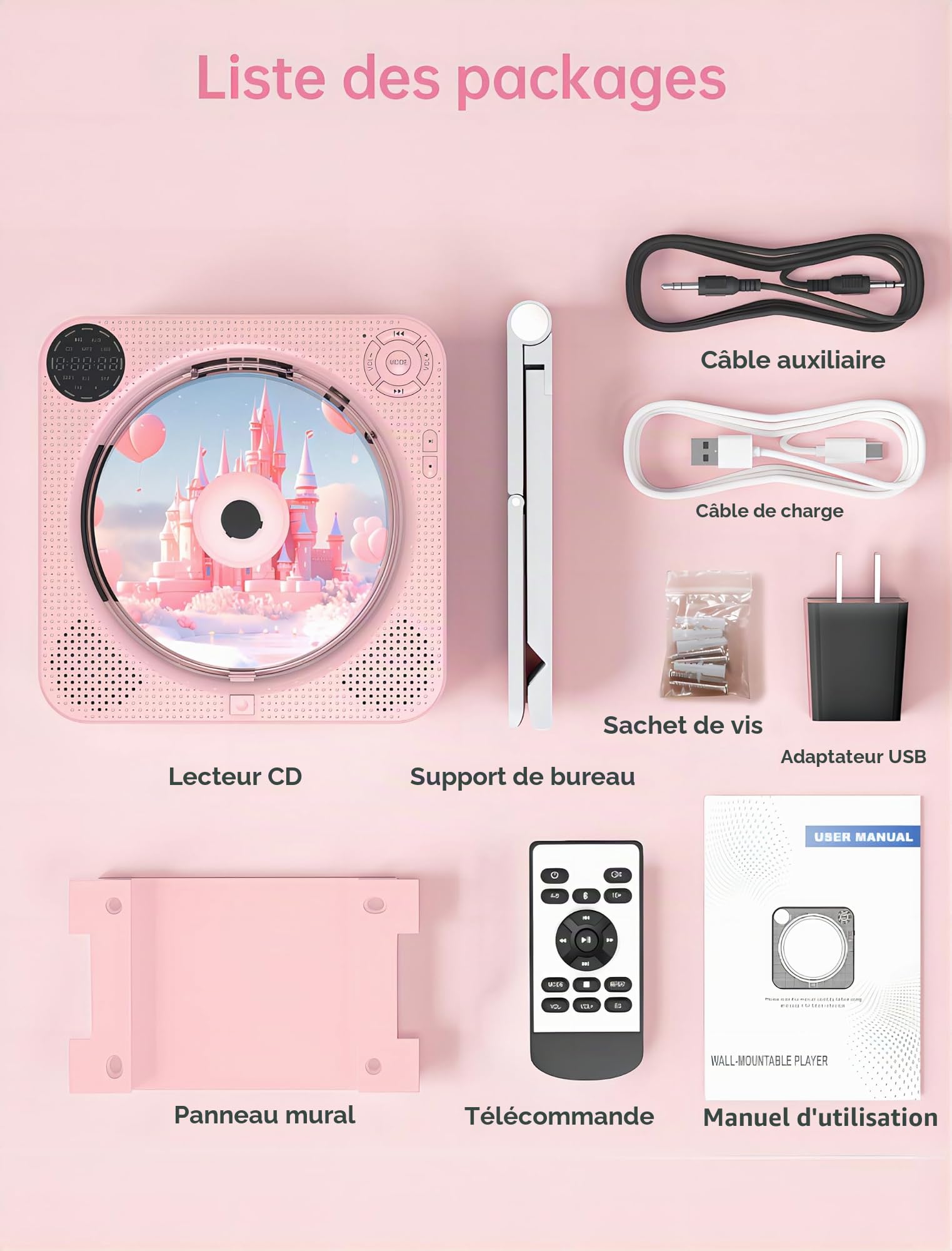 Arafuna Lecteur CD Portable, Bluetooth CD Player pour la Maison avec Haut-parleurs, écran LCD et télécommande, Aupports FM Radio/AUX in/USB/Headphone Jack