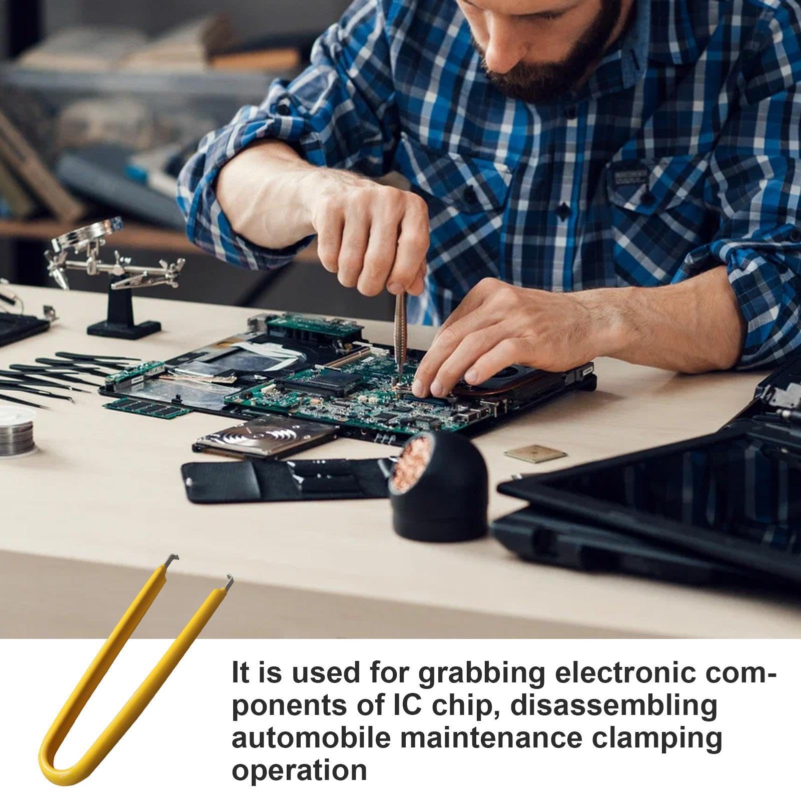 Pinze a clip antistatiche - Strumento di estrazione trucioli, estrattore a forma di U per chip IC, strumento di rimozione in acciaio inossidabile per chip IC, blocchi integrati e pinze a clip