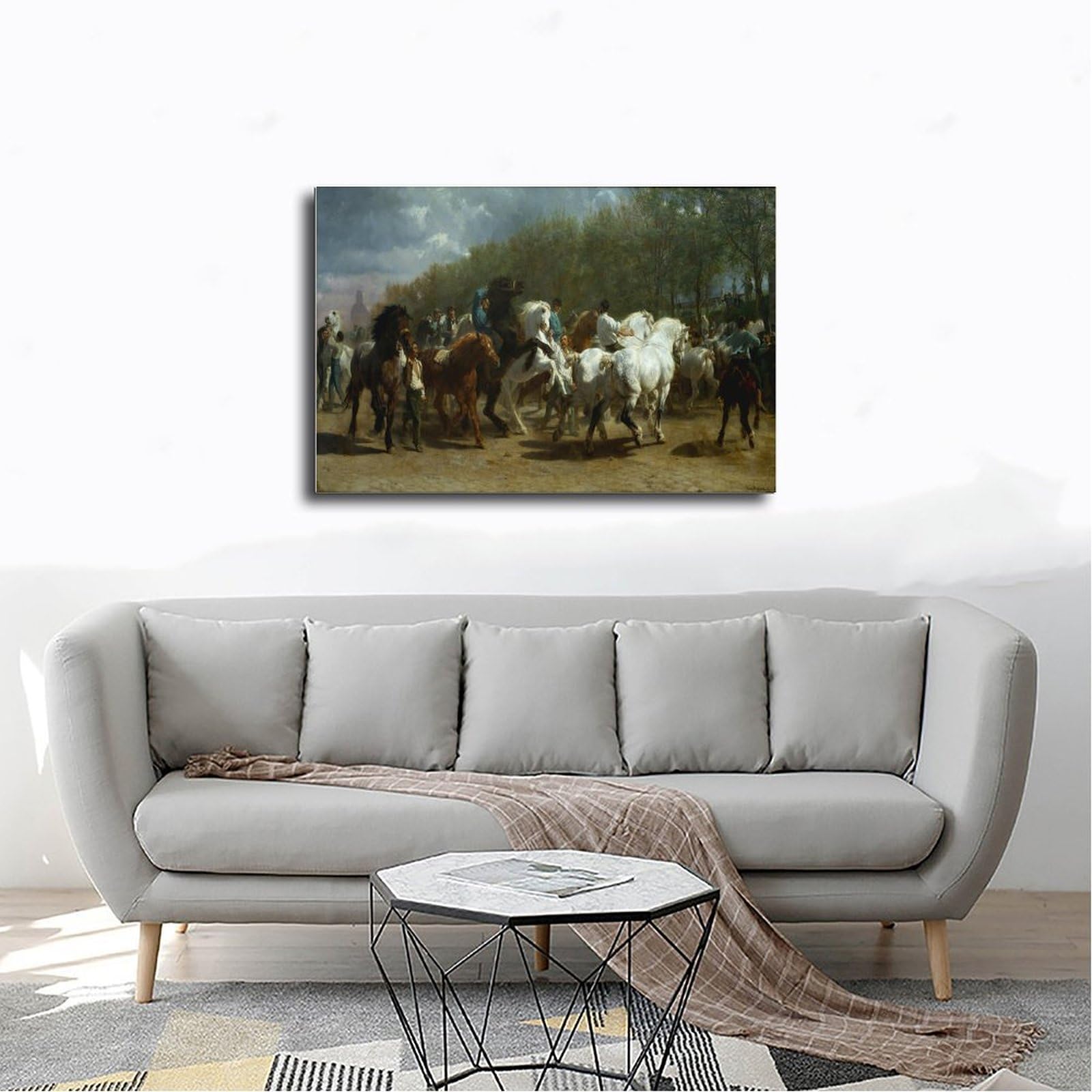 Le 100 Migliori Pitture del Mondo La Fiera dei Cavalli di Rosa Bonheur Poster per Camera da Letto Tela Decorativa per Sport Paesaggio Ufficio Decorazione per Stanza Regalo Cornice 40x60cm