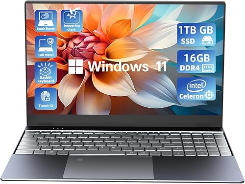 Morostron Laptop con pantalla táctil de 15.6 pulgadas, 16 GB de RAM, 1 TB SSD 1080P FHD, Windows 11 Intel Quad-Core, portátil de metal completo con