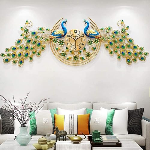 Miniatura 1 de Reloj de pared de arte grande, reloj de pared de pavo real, reloj de pared de cristal 3D, reloj de cuarzo grande, reloj creativo simple y moderno,