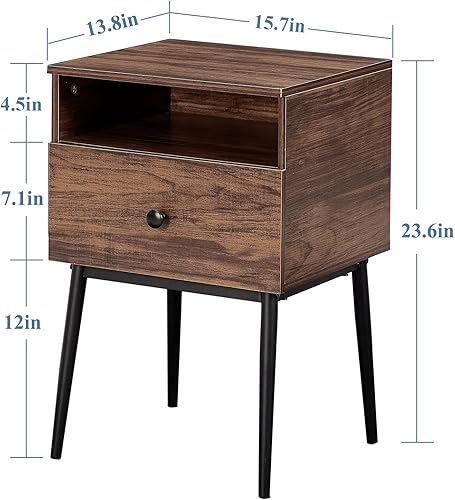 Miniatura 10 de VECELO Moderna mesa auxiliar cuadrada con cajón y espacio de almacenamiento para dormitorio y sala de estar, 2 juegos de mesitas de noche, gris