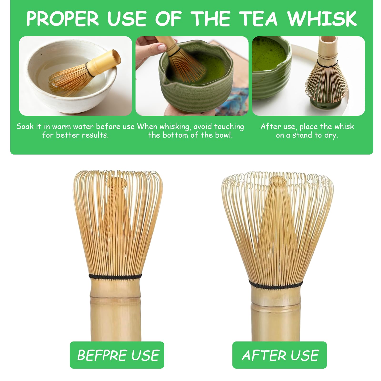 Matcha set – Matcha Kit de 6 piezas, incluye batidor de matcha, colador de acero inoxidable, cuenco para matcha, 2 cucharas de matcha y soporte de cerámica. Ideal para los amantes del matcha