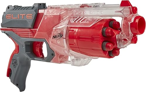NERF Elite Disrupter Blaster - Tambor giratorio de 6 dardos 6 dardos Elite oficiales fuego de golpe rojo translúcido exclusivo de mazón