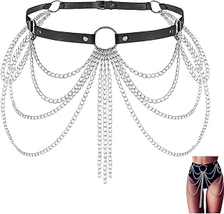 Punk Waist Chain Body Belt, Punk Leather Body Accessories, Punk Rave Belt Women, Leather Layered Belly Body Chains, Nightclub Rave Body Harness Leather Chain, Adjustable Body Chain, For Women Girls