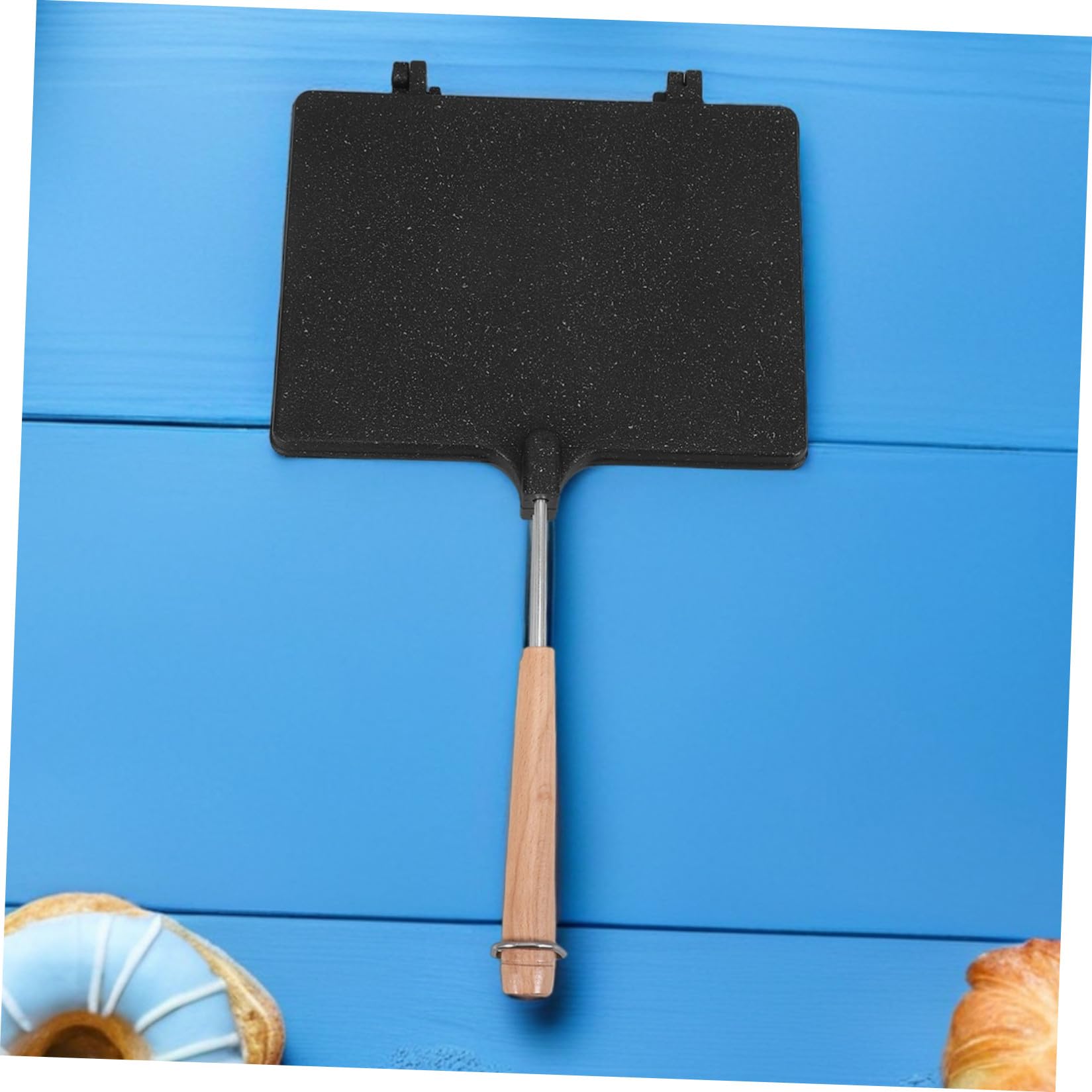 Sandwichera Plegable de Doble Cara Superficie Antiadherente y Aleación de Aluminio Ligera para Desayuno y Camping en Color Negro