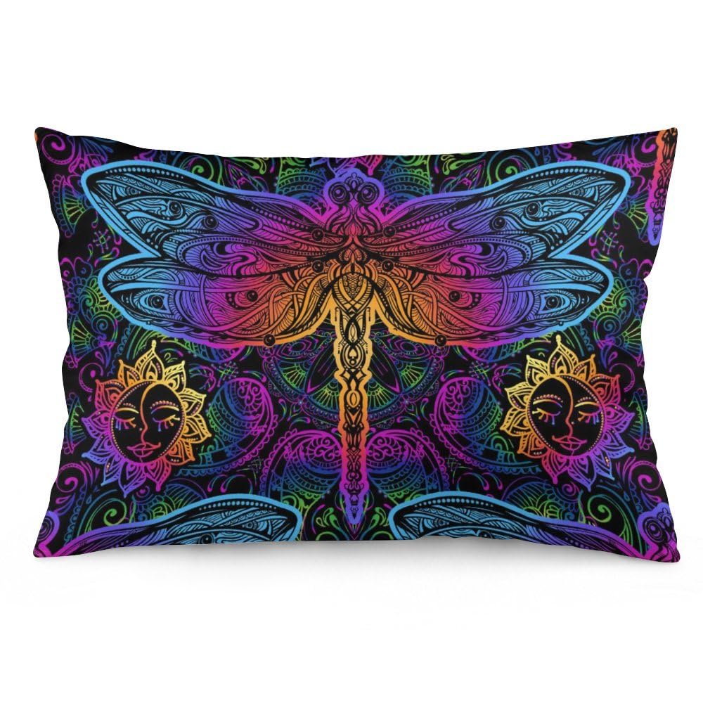 NIBABAEU Cushion Covers 1 PCs Mandala Paisley Lotus Dragonfly Colorful Decorative Pillow Covers 20x30inches (50x75cm) Soft Polyester Square Pillow Cases Pillowcases