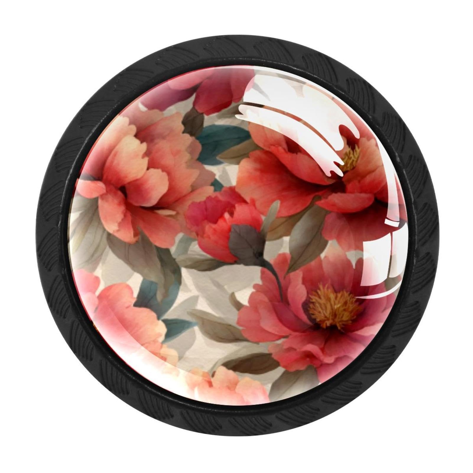CHENZZZZ 4 Pieces Aesthetic Peony (3) Cabinet Knobs Drawer Dresser Pulls Handles for Home Kitchen Office Bathroom Door Kids Room
