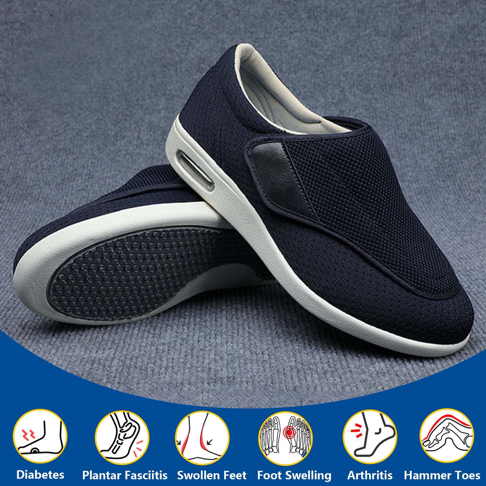 Zapatillas Ancho Especial Hombre y Mujer,Pies Hinchados Calzado Antideslizante DiabéTico Zapatos Deportivos Casuales Ajustables EU 38(25cm/9.8in)