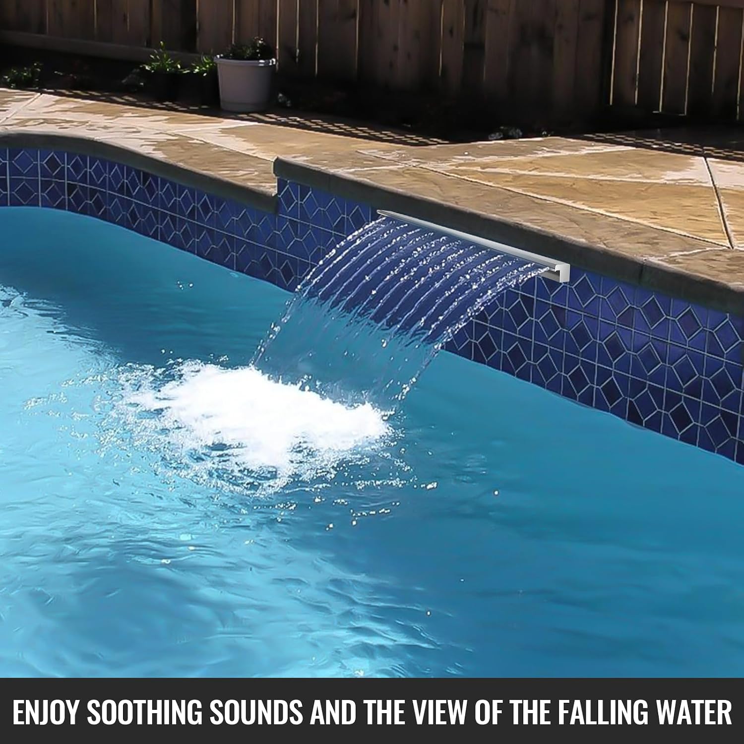 23.6 Inch Pool Waterfall Fountains Stainless Steel Pool Waterfall Spillway with Pipe Connector Rectangular for Indoor/Outdoor Decorative