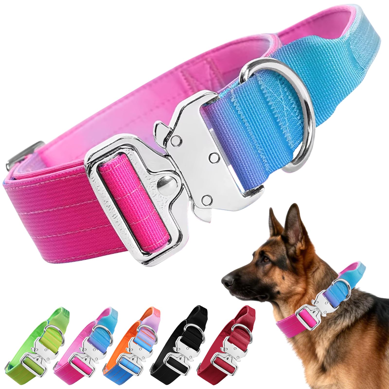 Ledeak Tactical Dog Collar with Handle, Heavy Duty Wide Thick Dog Collar for Medium Large Dogs, Nylon Adjustable Collars with Metal Buckle for Dog Training Walking (Pink Light Blue Purple Gradient, L) — image 1
