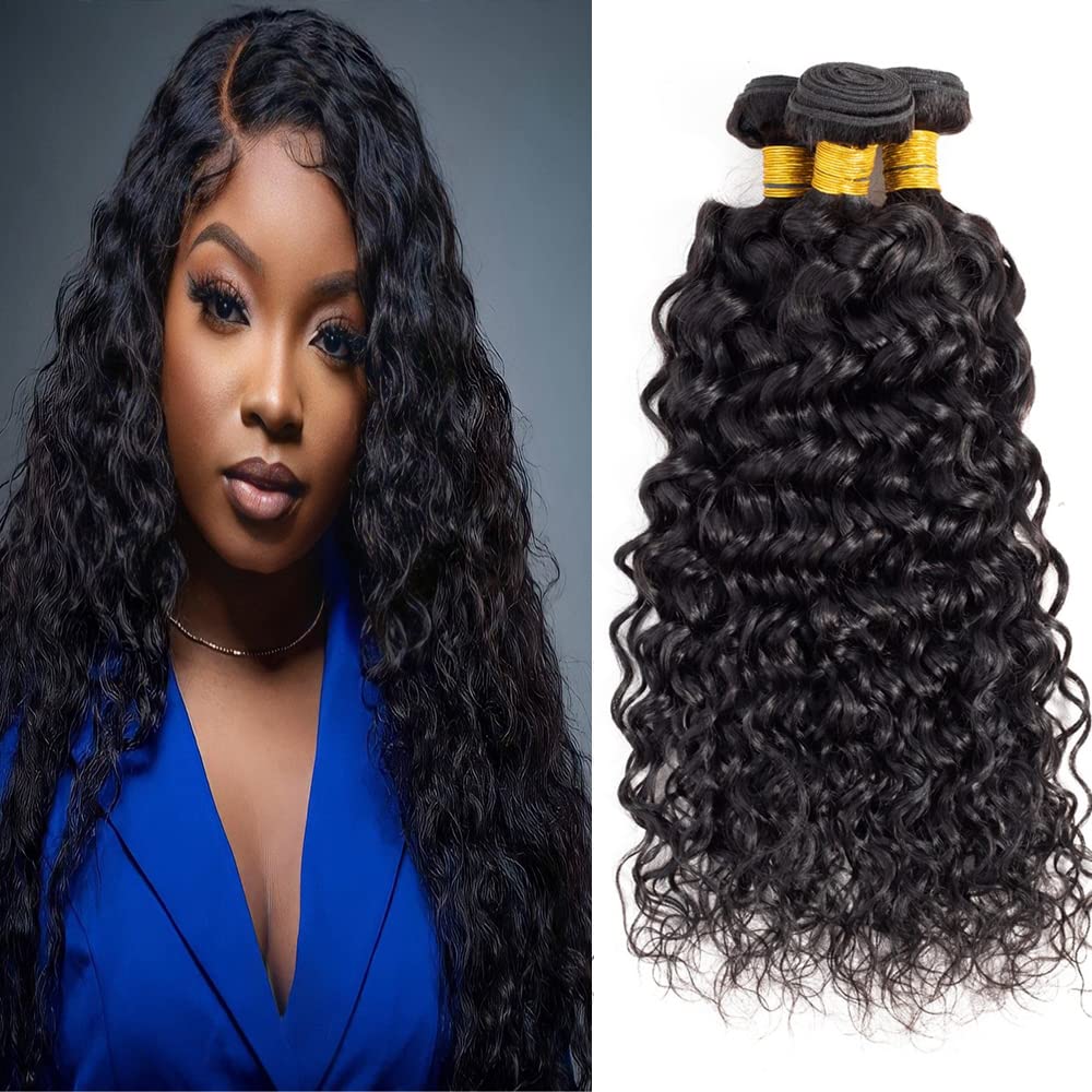 8A Grade Human Hair Bundles Water Wave Bundles 20 22 24 inch Double Weft Brazilian Virgin Natural Color Water Curly Wet and Wavy Human Hair Extensions