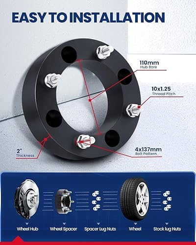 Vista 538 de KAX Espaciadores de rueda de 0.236 x 5.315 in, espaciadores de rueda centrados de 2 pulgadas y 6 lengüetas para F-15-0, Expedition, Mark LT, Negro