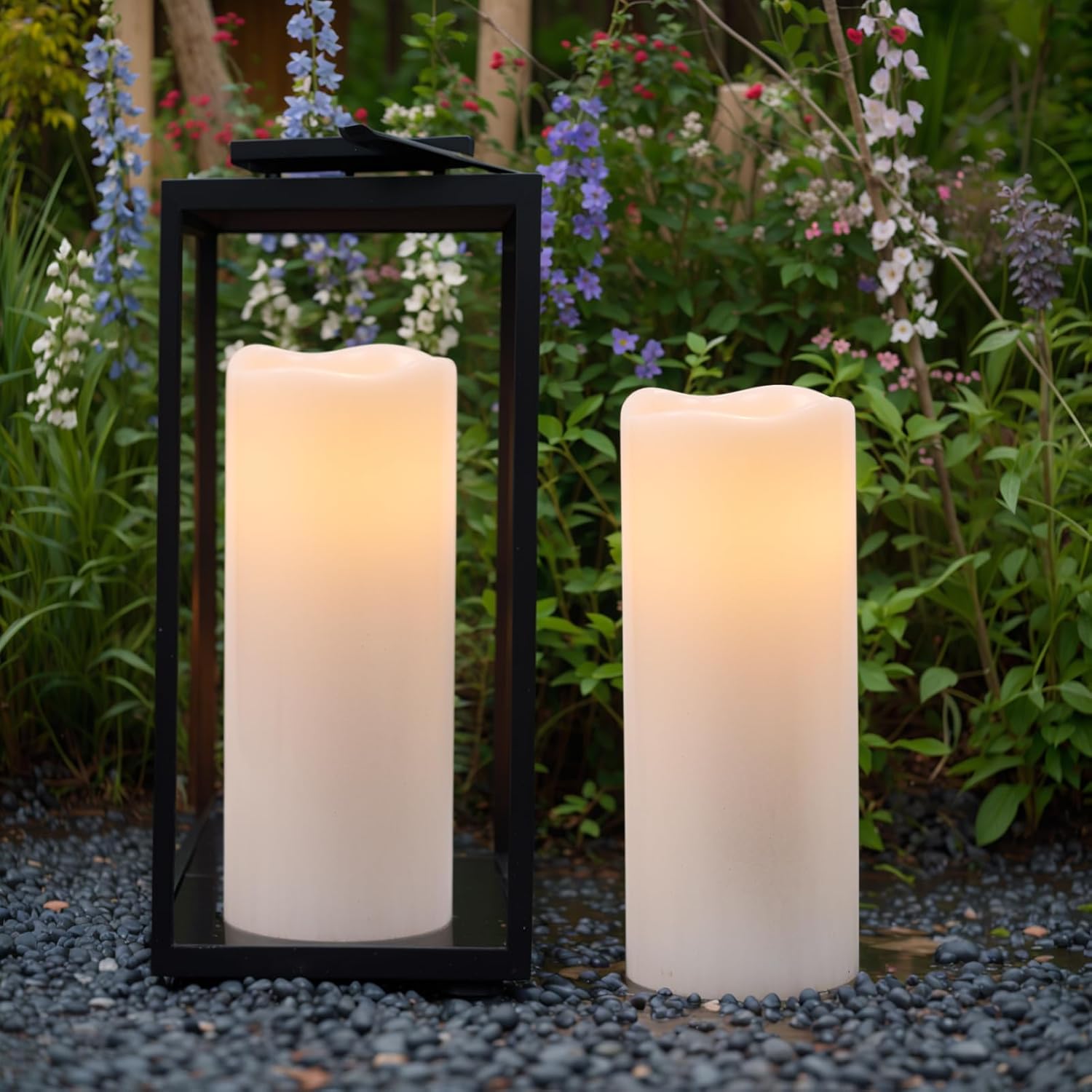 GenSwin Waterproof Large Flameless Candles with Remote for Lanterns, 2 Pack 4" x 10" Battery Operated with Timer, LED Pillar Candles Flickering for Indoor Outdoor Lanterns, Long-Lasting for Decor