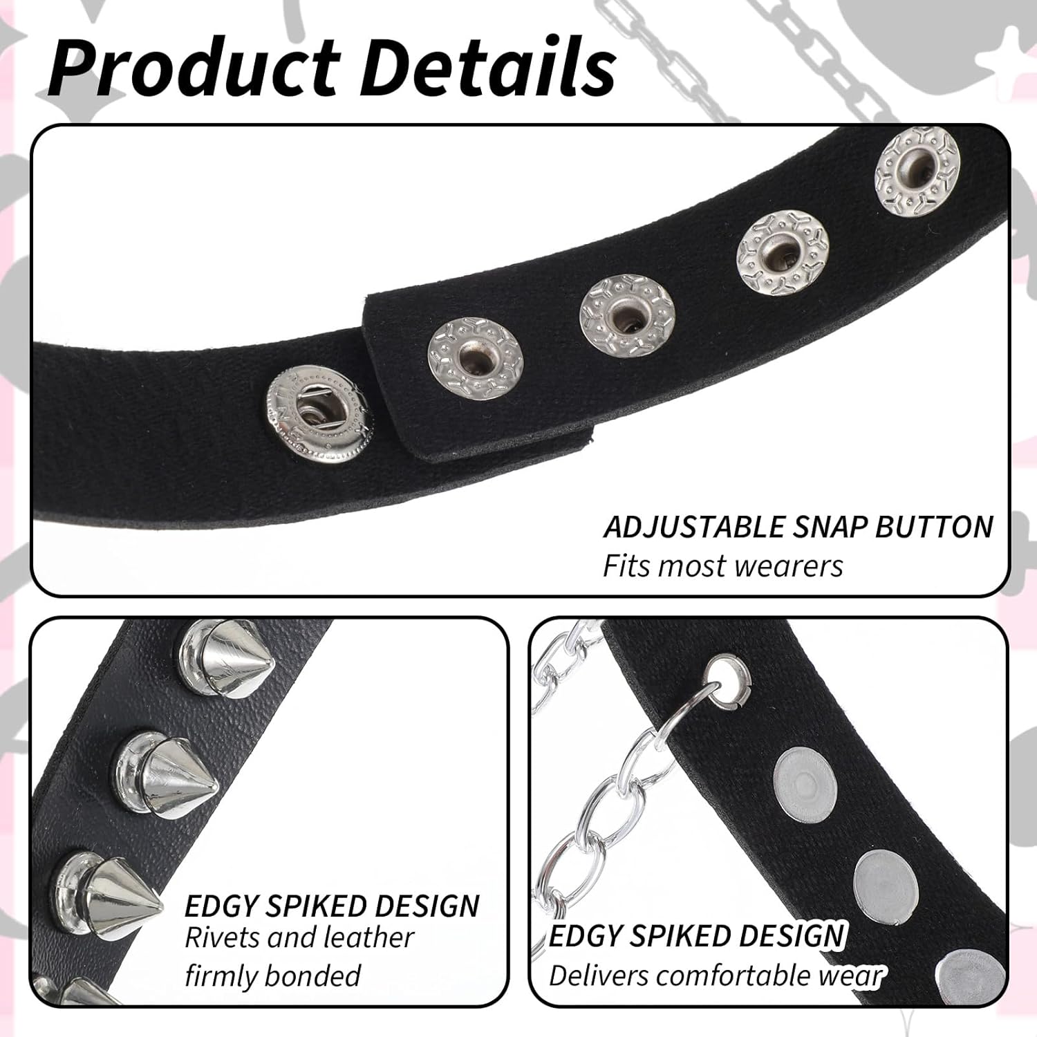 3 Pcs Leather Spiked Choker Spiked Bracelets Studded Choker Studded Bracelet Cuffs Set Goth Collar Accessories Puck Rock Outfits for Men Women - Image 3