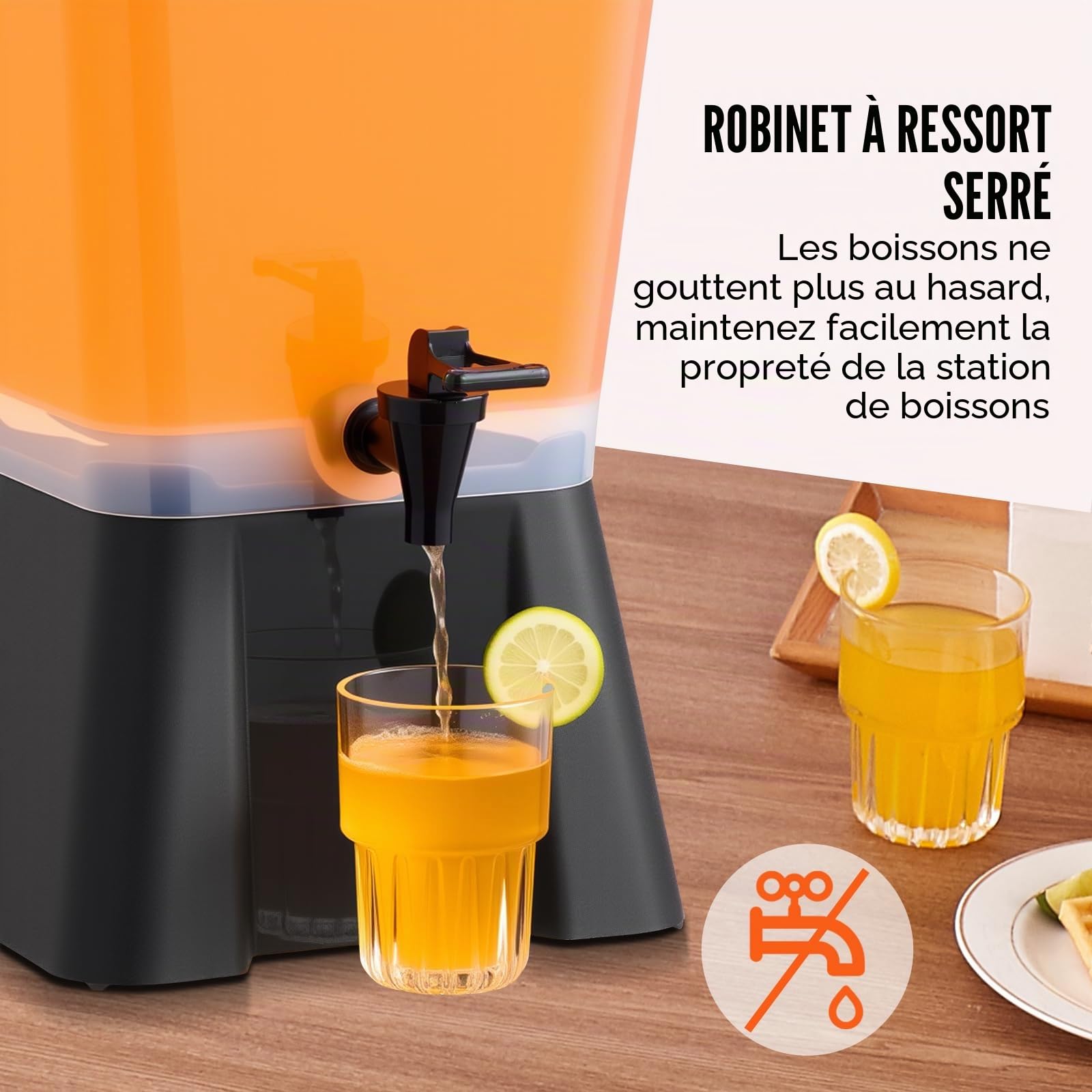 VEVOR Distributeur de Boissons avec Grande Capacité 19 L, Fontaine à Eau en Plastique, Distribution d’Eau Jus Limonade Thé Glacé, avec Robinet Anti-goutte, pour Restaurants Cafés Hôtels Fêtes