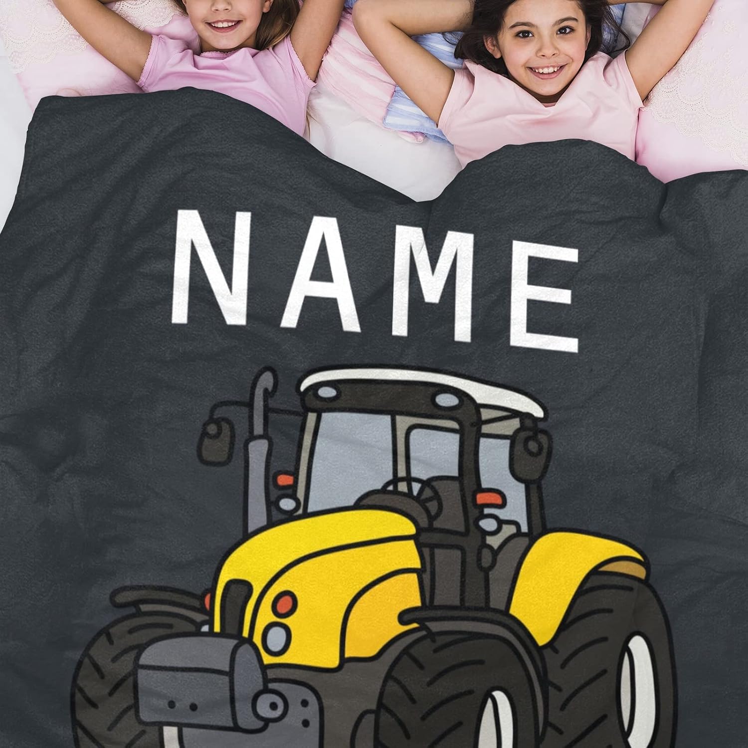Personalized Tractor Baby Blanket for Kids, Custom Tractor Blanket with Name, Tractor Blanket Toddler Boys, Boys, Kids Trucks Cars Tractor Printed Blanket for Boys, Girls, Tractor Lovers