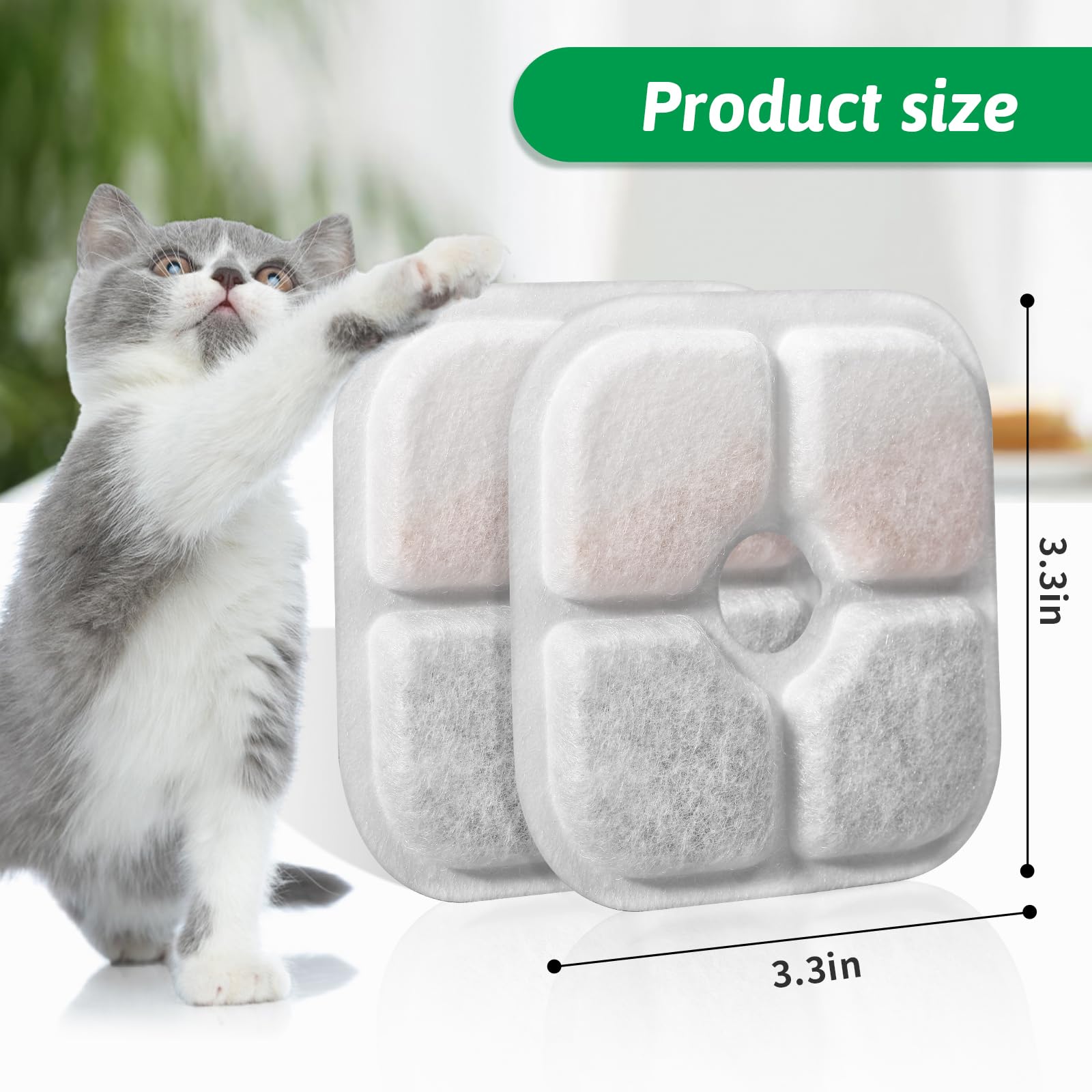 Filtros de repuesto para fuente de agua para gatos de 2,5 L con patrón de bigotes de triple acción, filtro de fuente de agua para mascotas, gatos, paquete de 12