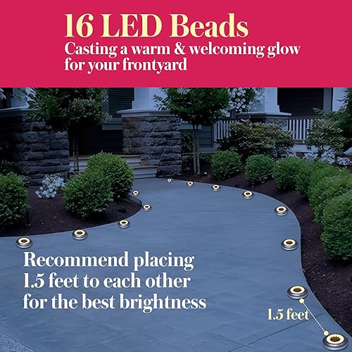 Miniatura 3 de upperosey Paquete de 8 luces solares de tierra, 16 LED mejoradas, luz solar para exteriores para patio, apta para cortacésped, soporta 200 libras,