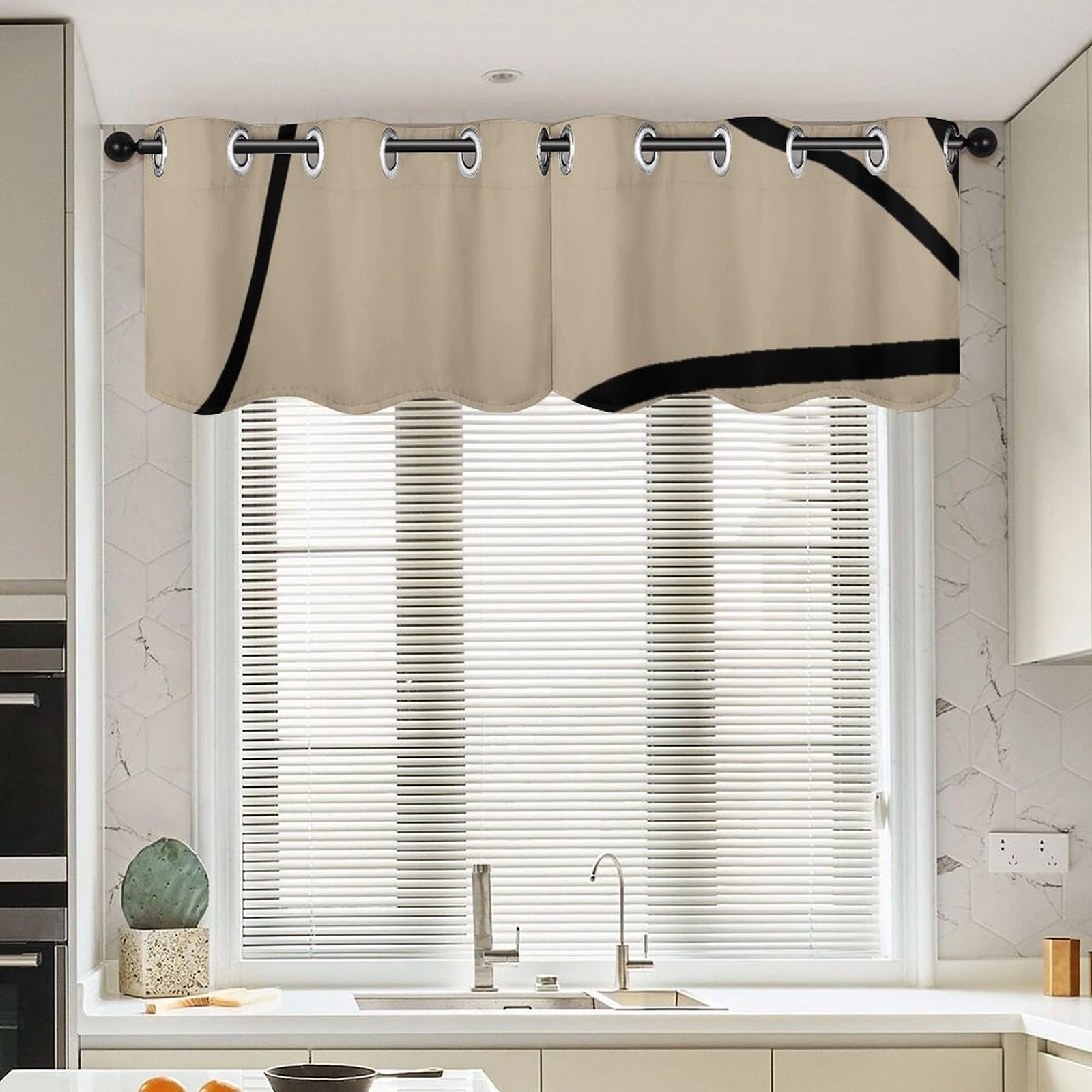 Cantonnière de cuisine 132x45 anti vis-à-vis lot de 2 rideaux