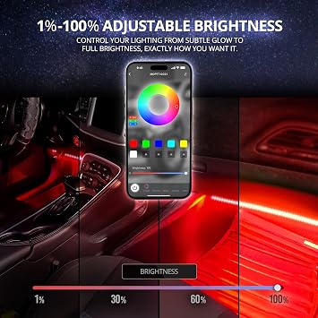 OPT7 Aura Pro Double Glow Interior Sports Car Lights with App & Remote | Ultra Bright Ambient Glow, Multicolor Double LED Strips, Car Meet Decor, 12V JDM Accessories, Music Sync Lighting, 4PC Kit